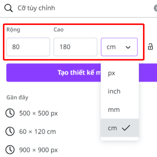 chọn kích thước